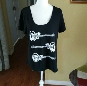 Black Tee with White Guitars Iron On